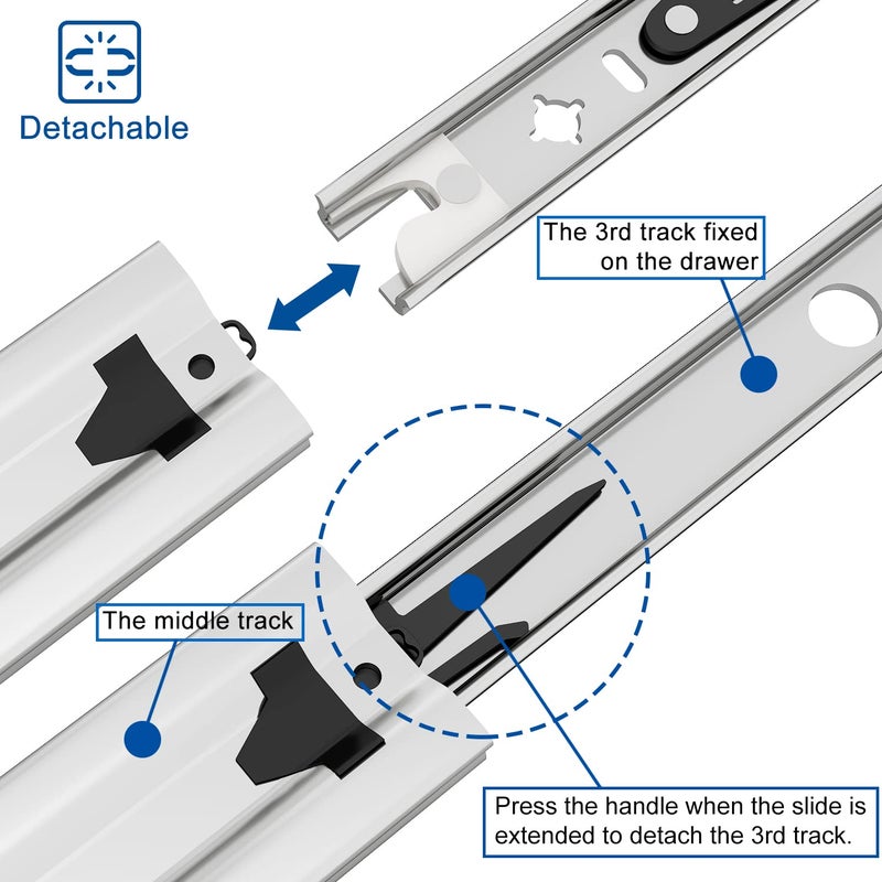 VADANIA 22" Soft Close Heavy Duty Drawer Slides, #VK2053, Up to 265lb Load Capacity, 3-Fold Full Extension, Ball Bearing, Side Mount, 1-Pair - Image 5